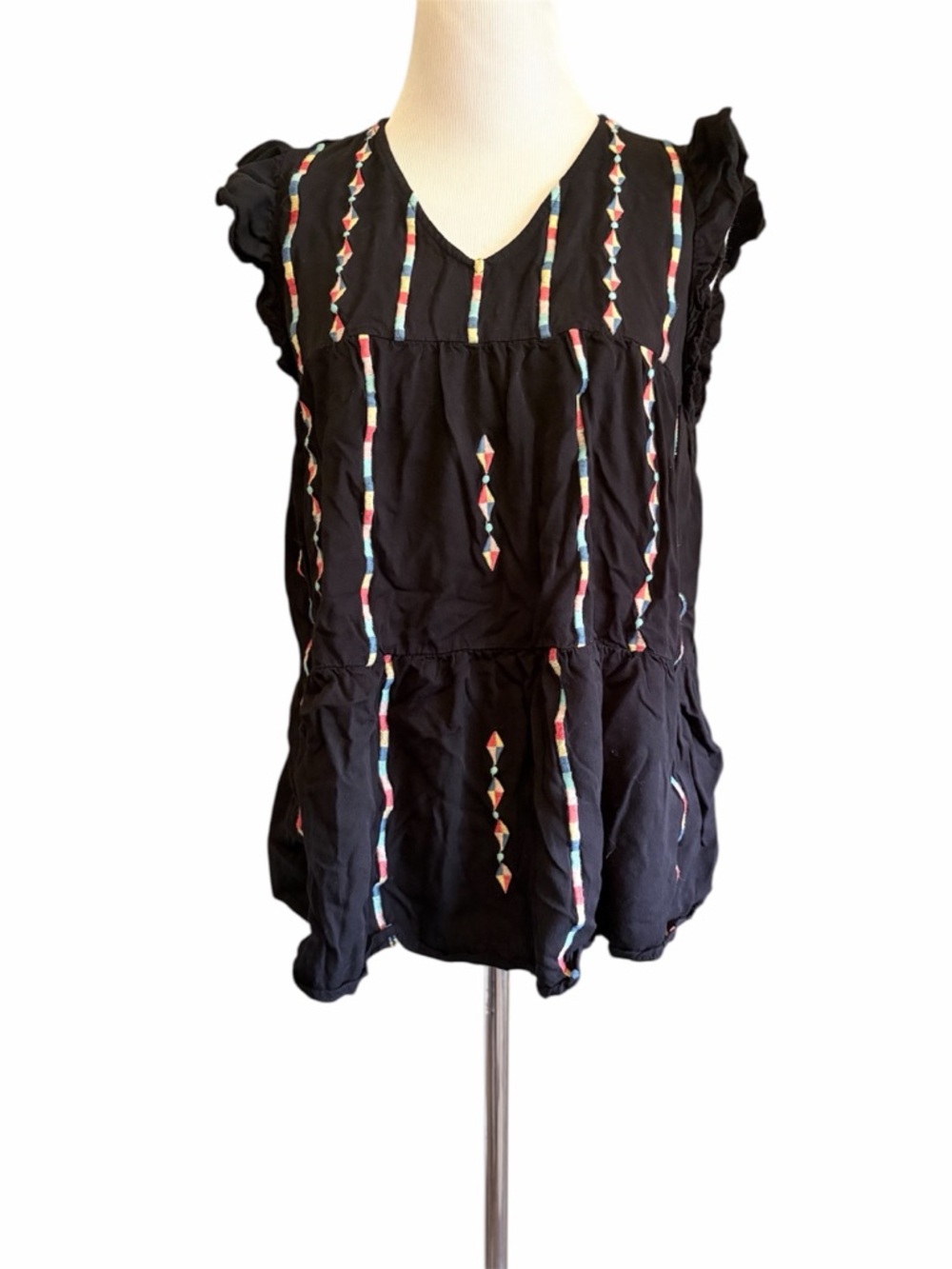 Savanna Jane medium Black Flutter Sleeve Embroidered blouse